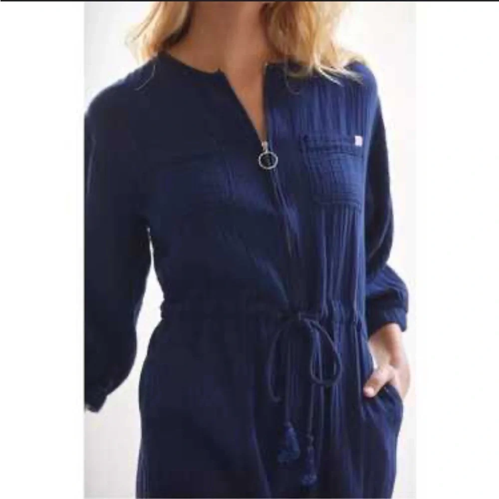 Anthropologie Sundry Mechanic Jumpsuit Navy Blue Zip Up Cotton Gauze 0 Utility